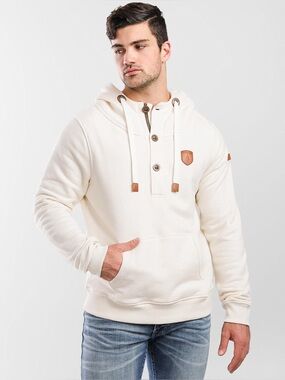 Wanakome long sleeve hoodie Ivory half button size XL pockets